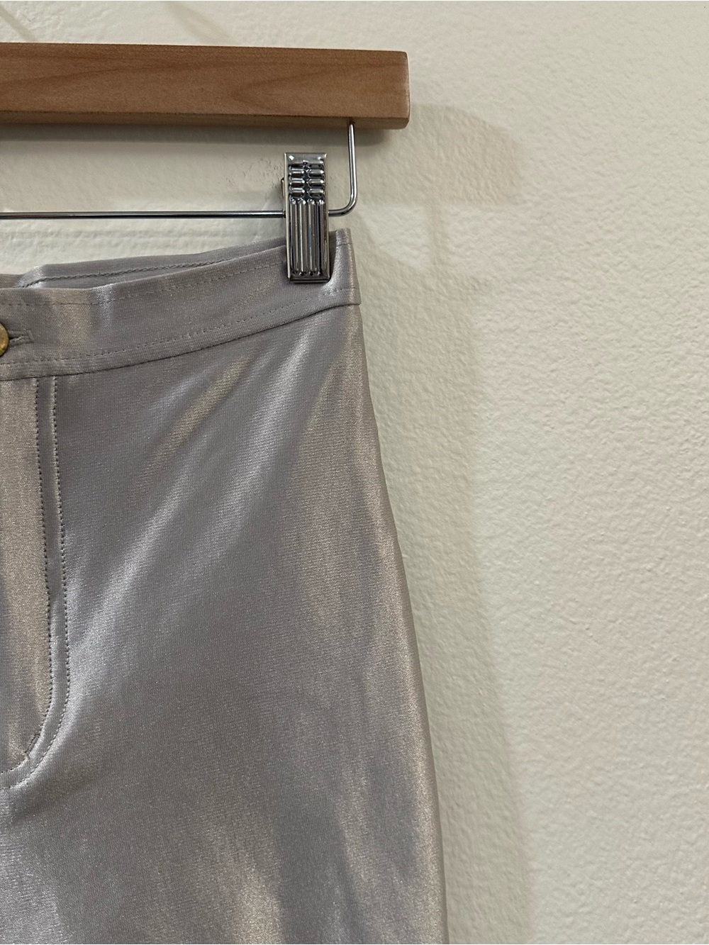 American Apparel Women's The Disco Pant High Rise Silver Leggings Metallic Small - Picture 5 of 12